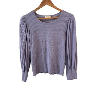 Nation LTD Boho Smocked Womens Top Size L Purple Peasant Puff Sleeve